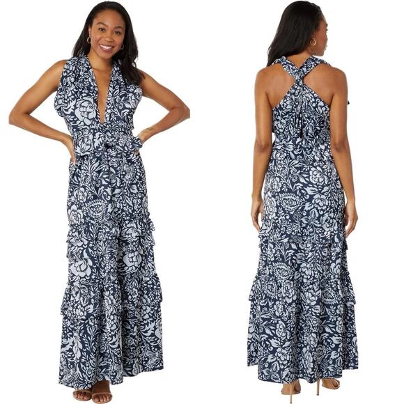 Outerknown Bailey Maxi Dress in Marine Waverly Floral Sz.10 NWT - Picture 1 of 7